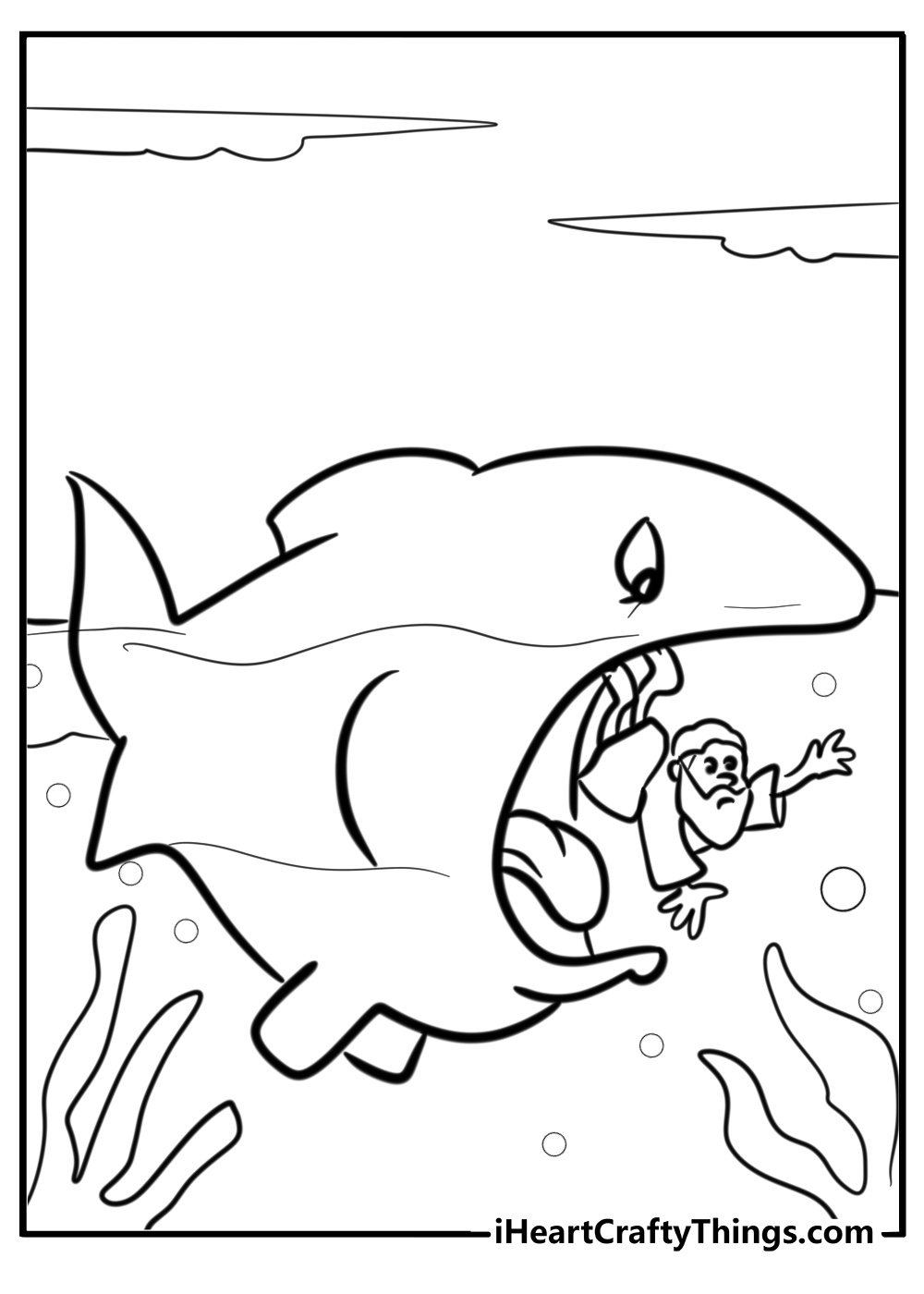 Jonah and the whale bible story fun coloring sheet for kids