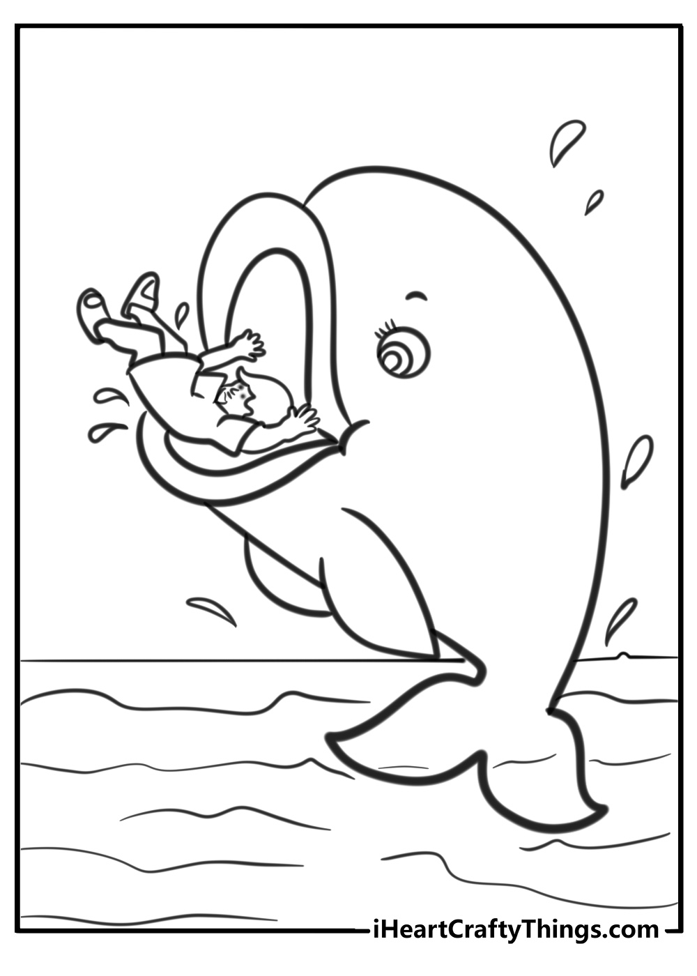 Jonah and the whale cartoon scene printable coloring sheet