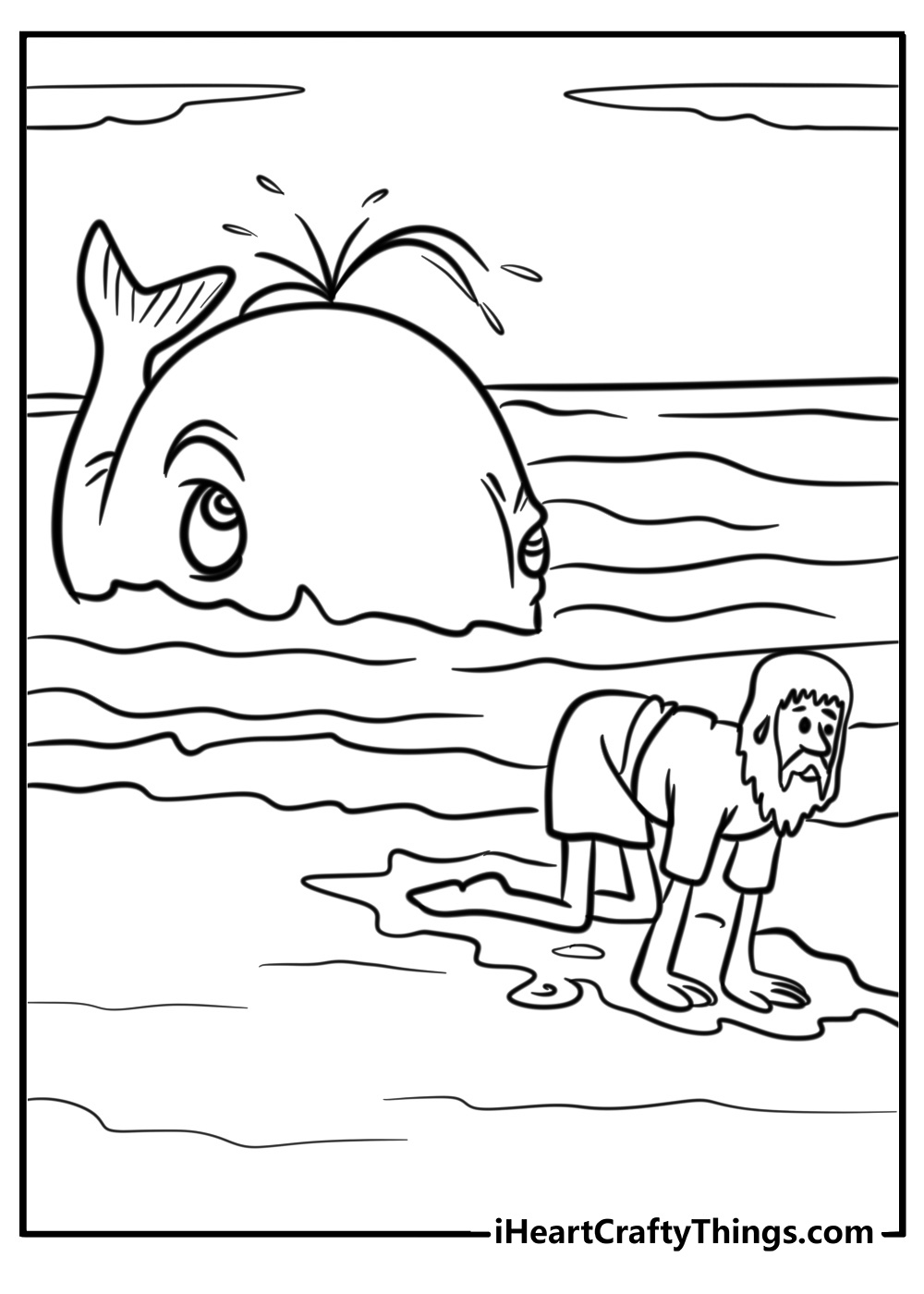 Jonah being saved by the whale bible story coloring sheet