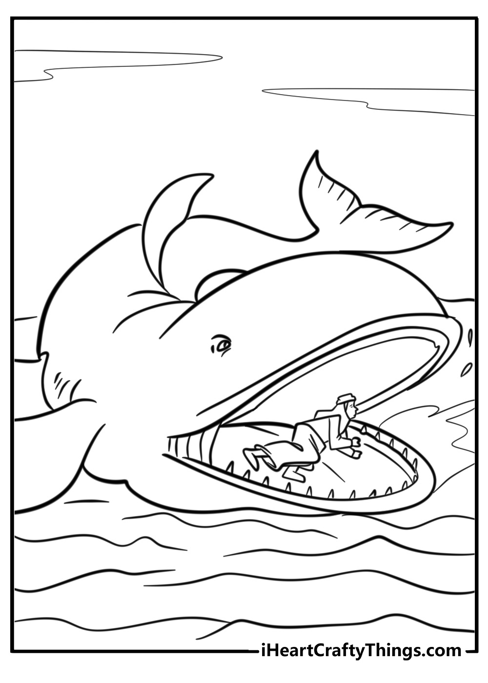 Jonah being spit out by the whale detailed coloring sheet