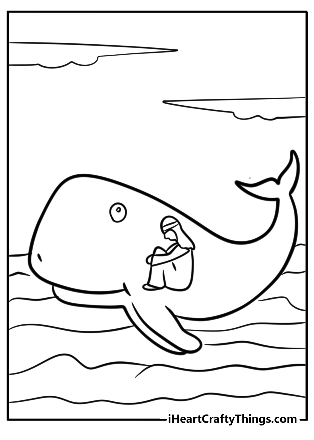 Jonah being swallowed by the whale detailed coloring sheet