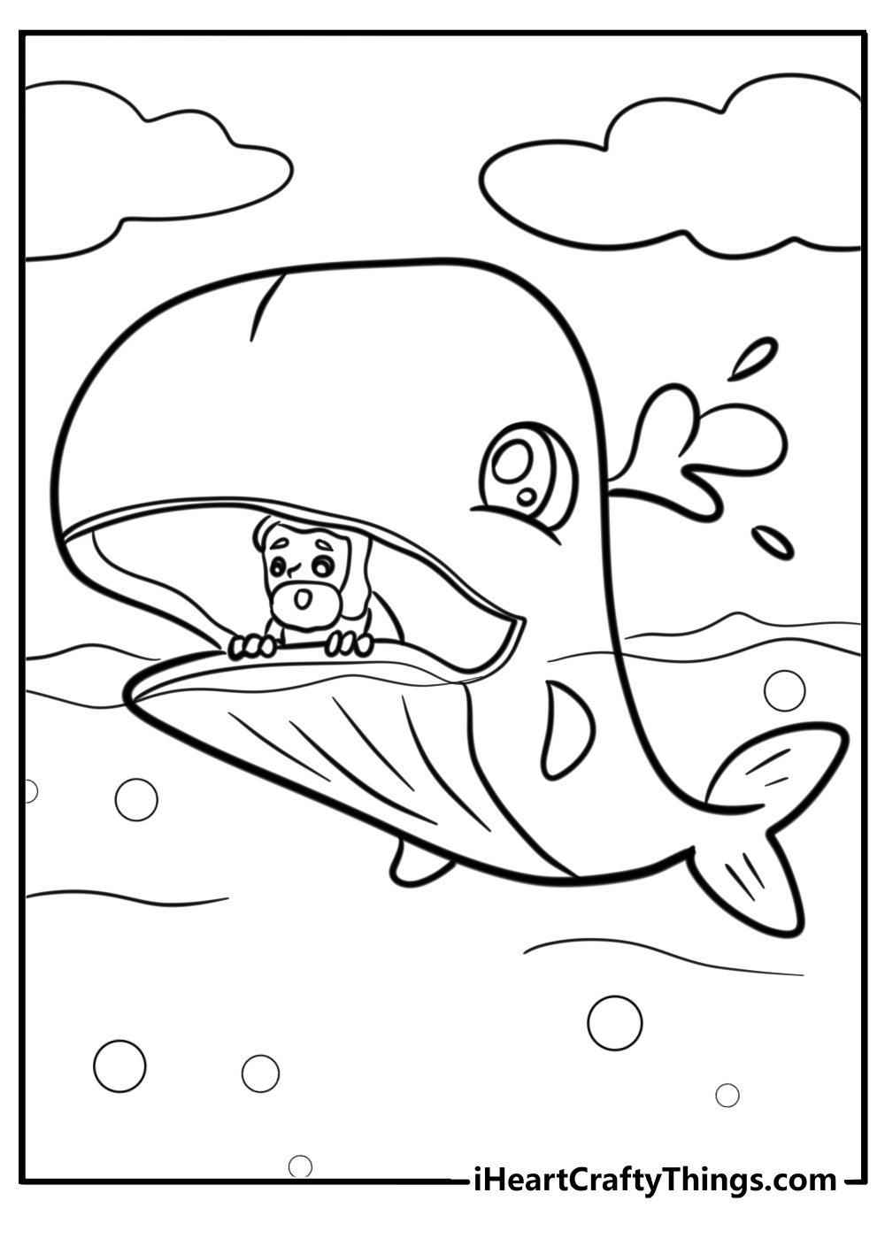 Jonah inside the whale praying printable coloring page