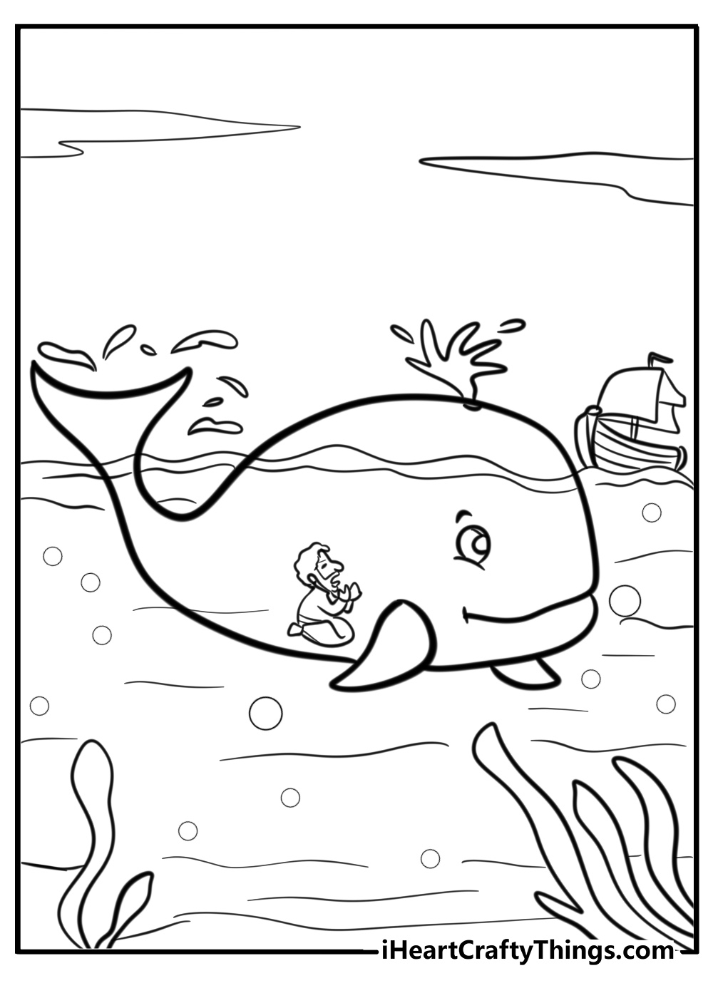 Jonah inside the whale's belly printable coloring page