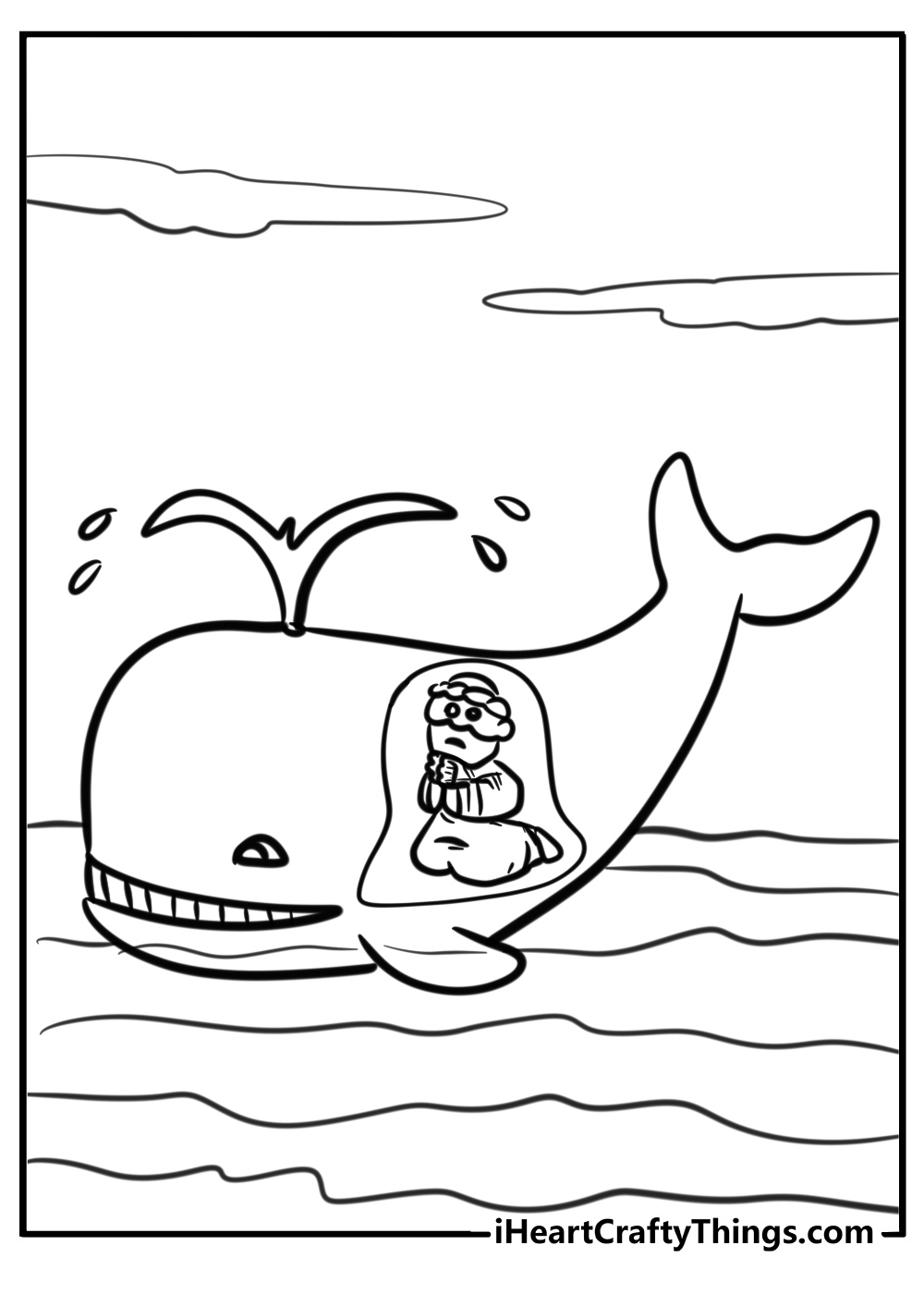 Jonah praying inside the whale free coloring page for adults