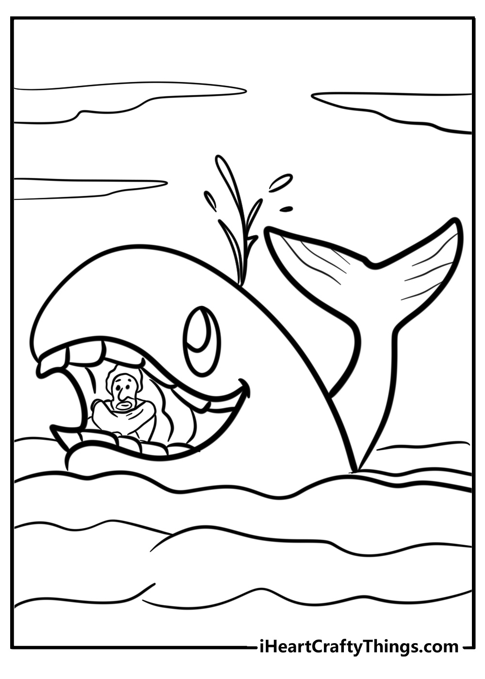 Jonah praying to god inside the whale fun coloring sheet