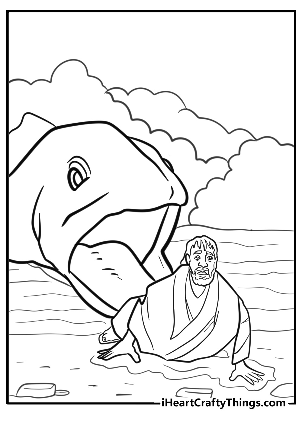 Jonah thanking god after being saved fun coloring sheet