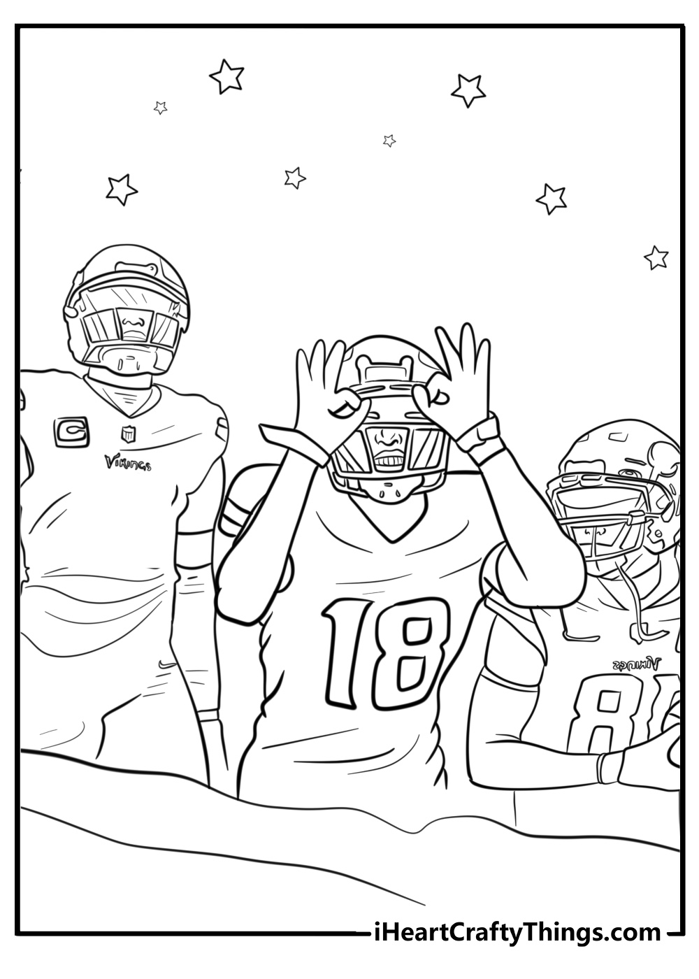 Justin Jefferson celebrating with teammates coloring page