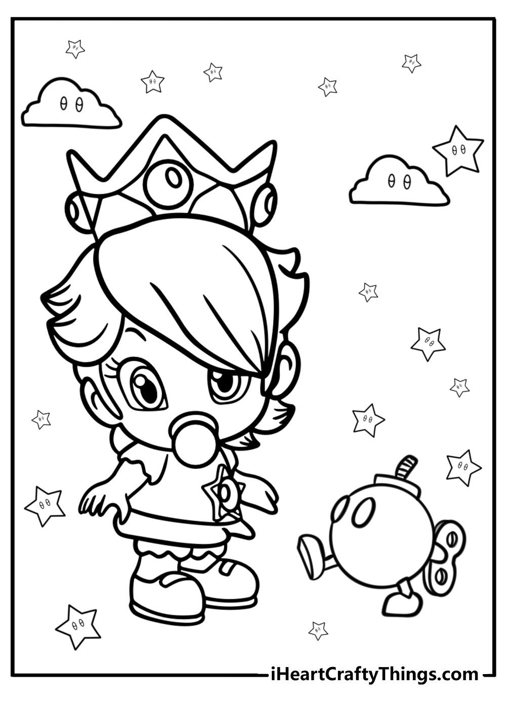 Kawaii baby rosalina with stars coloring page for kids