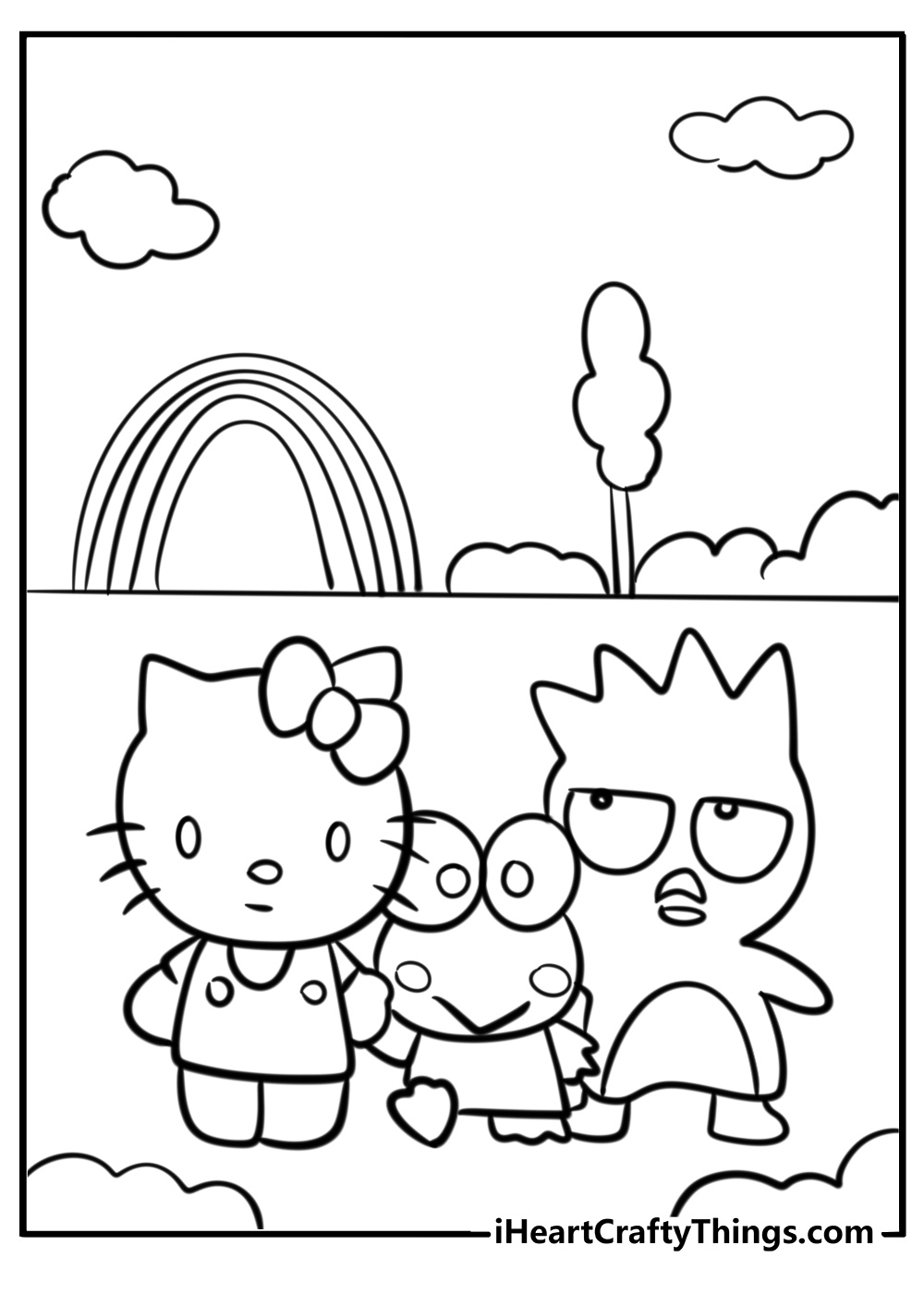 Keroppi and friends playing in the park fun coloring sheet