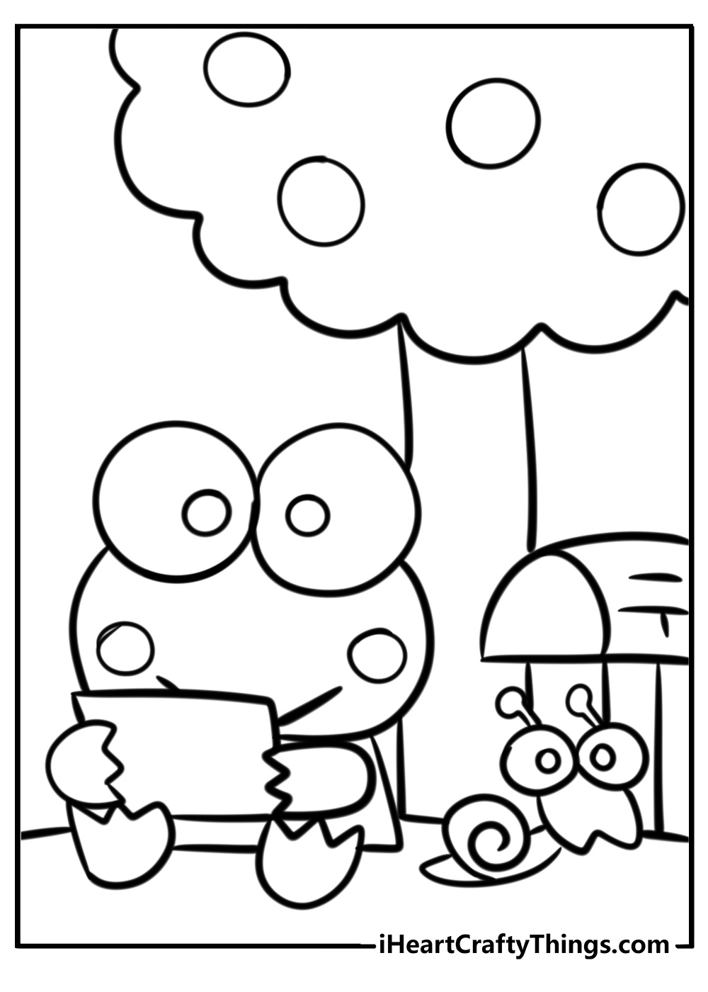 Keroppi and his pet snail coloring page for kids