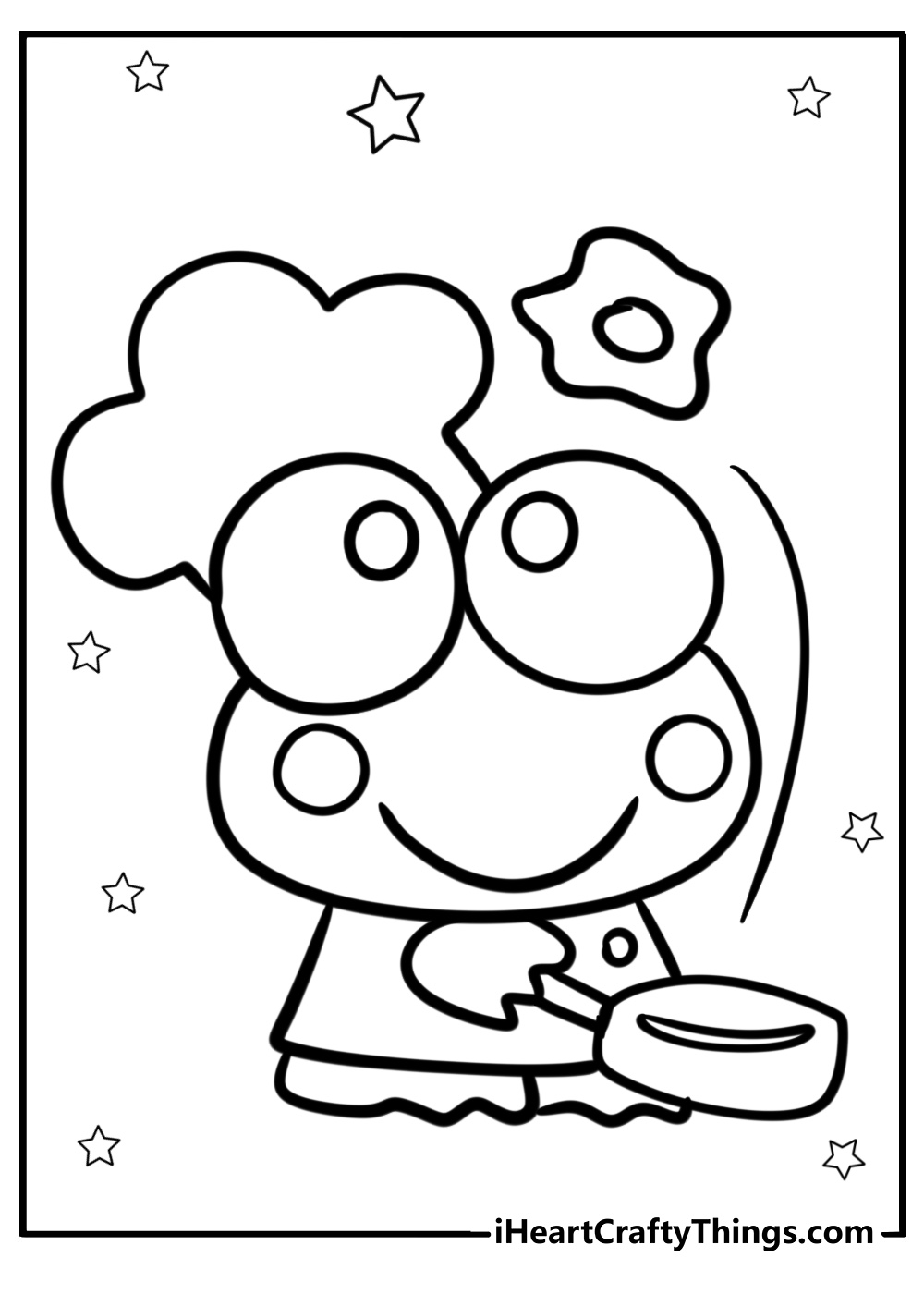 Keroppi dressed as a chef detailed coloring sheet