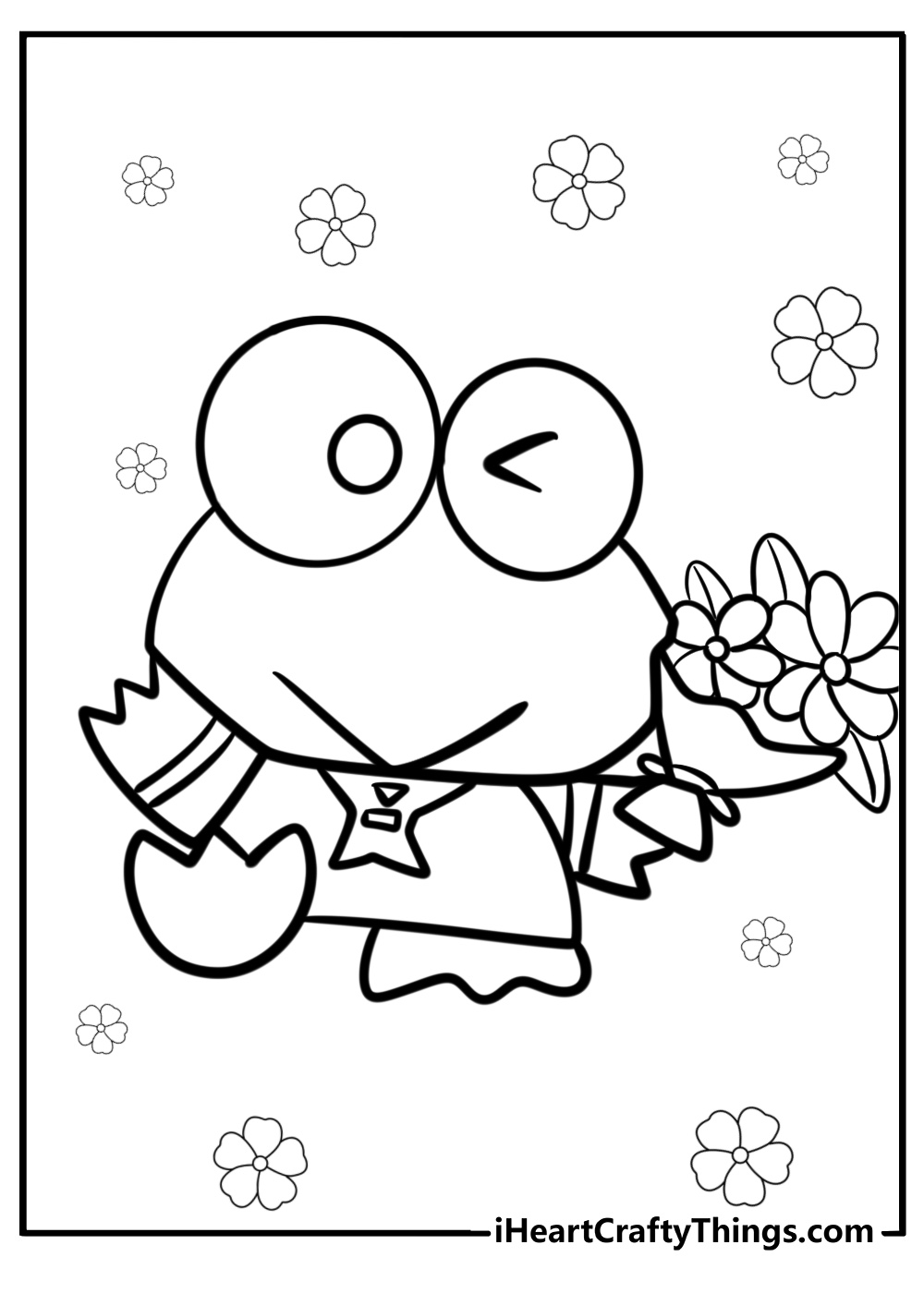 Keroppi holding a flower free coloring page pdf