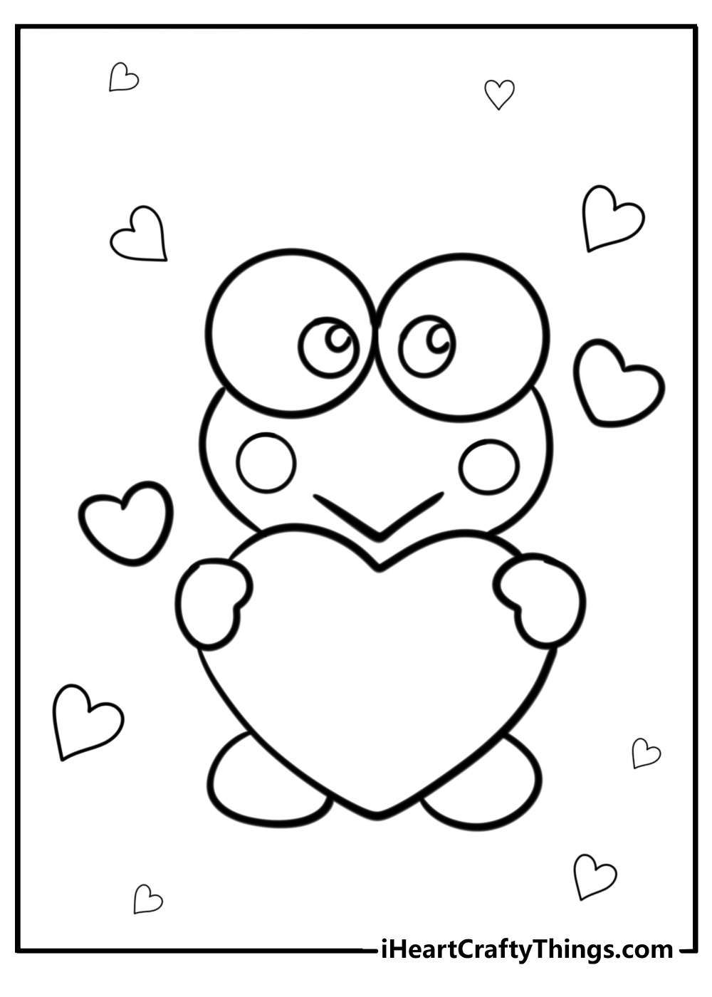 Keroppi holding a heart printable coloring page