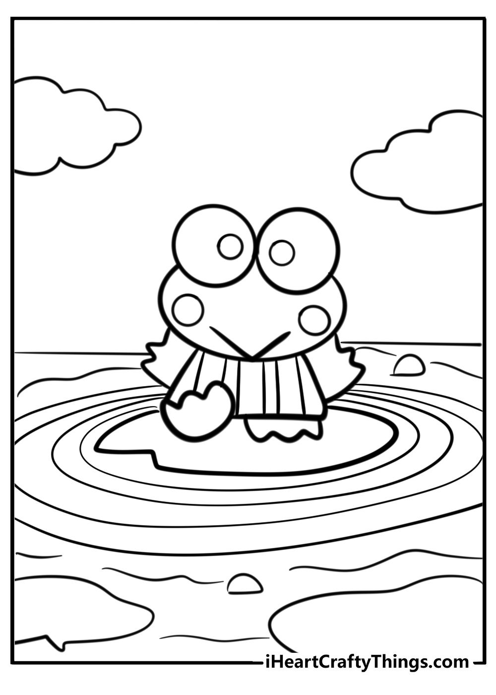 Keroppi on a lily pad coloring page for kids