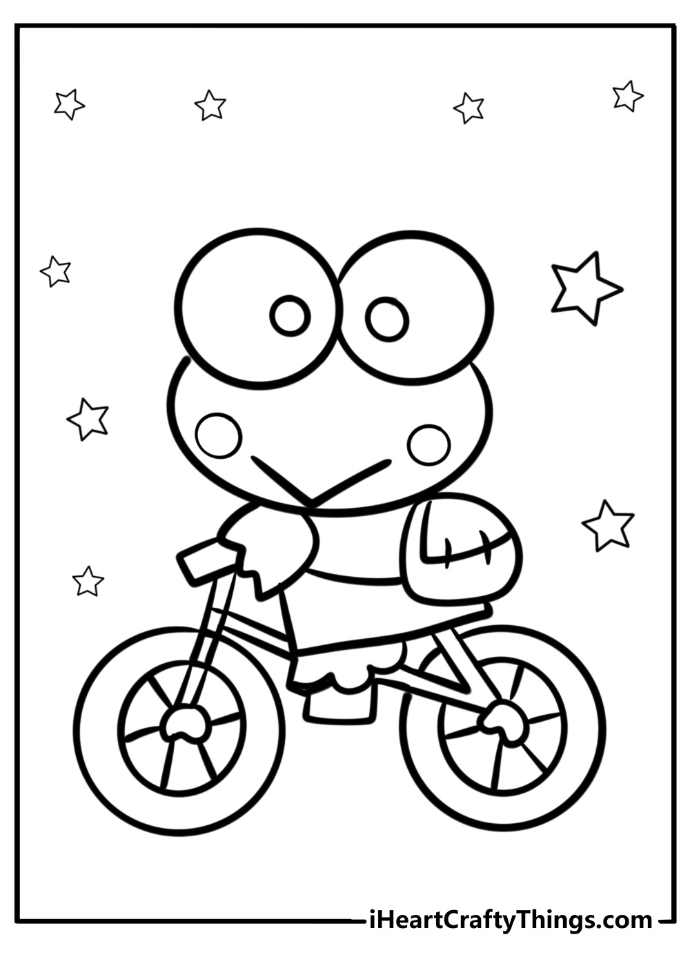 Keroppi riding a bicycle fun coloring sheet for kids