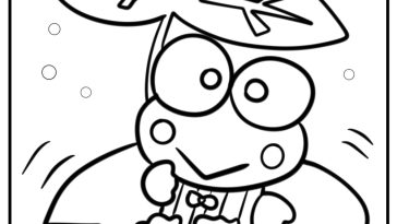 Keroppi smiling by a pond coloring page for kids