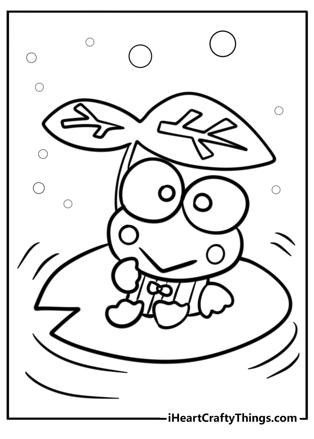 Keroppi smiling by a pond coloring page for kids