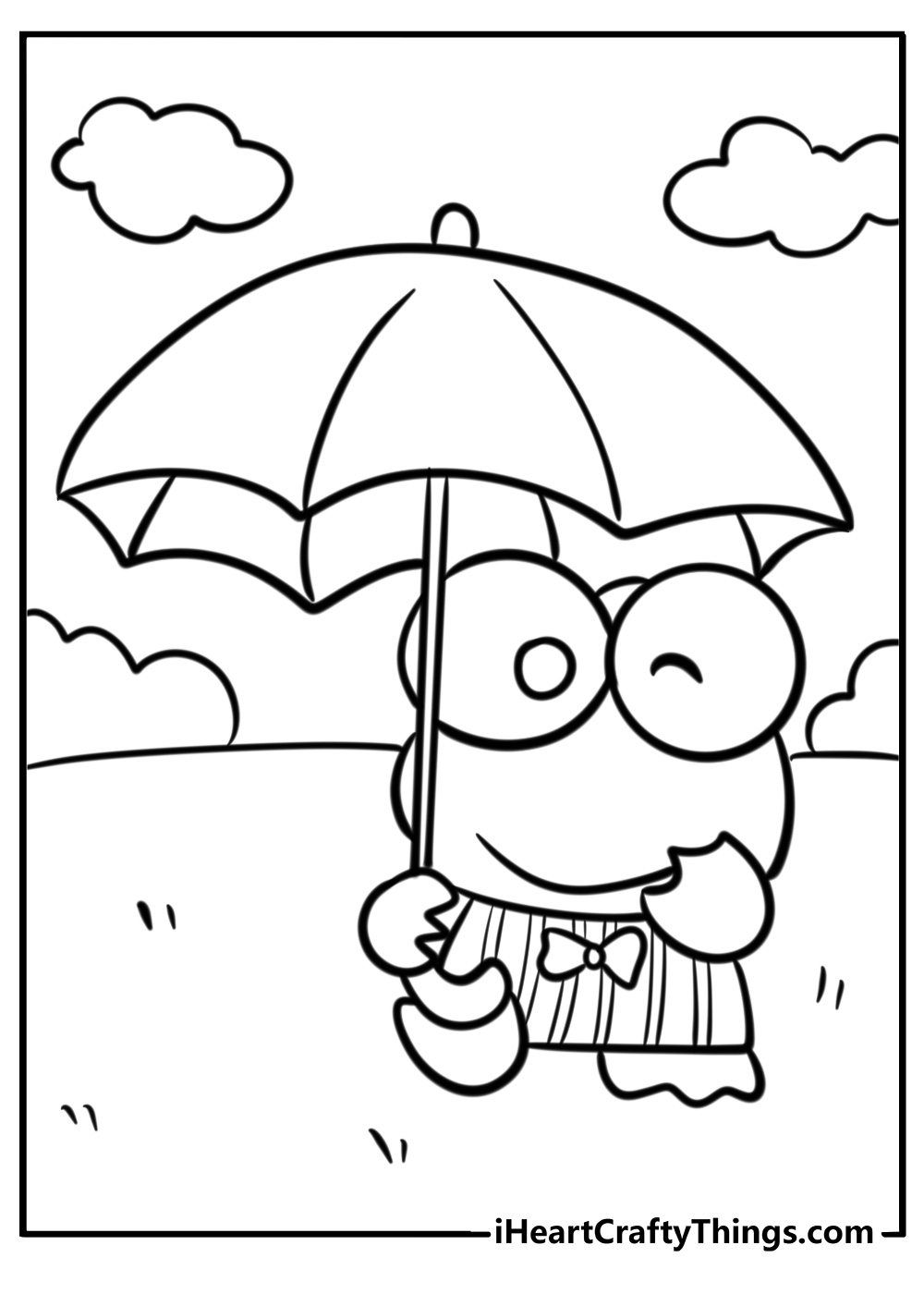 Keroppi with an umbrella free printable coloring page