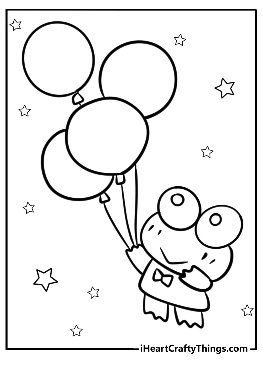 Keroppi with balloons detailed coloring sheet for kids