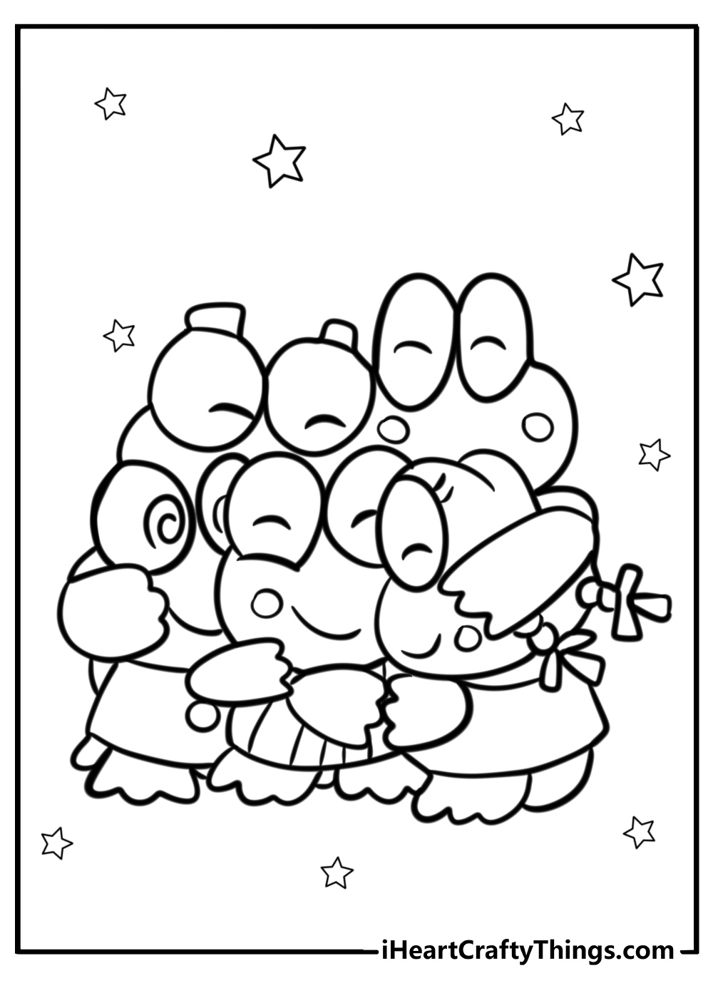 Keroppi with his friends detailed coloring sheet