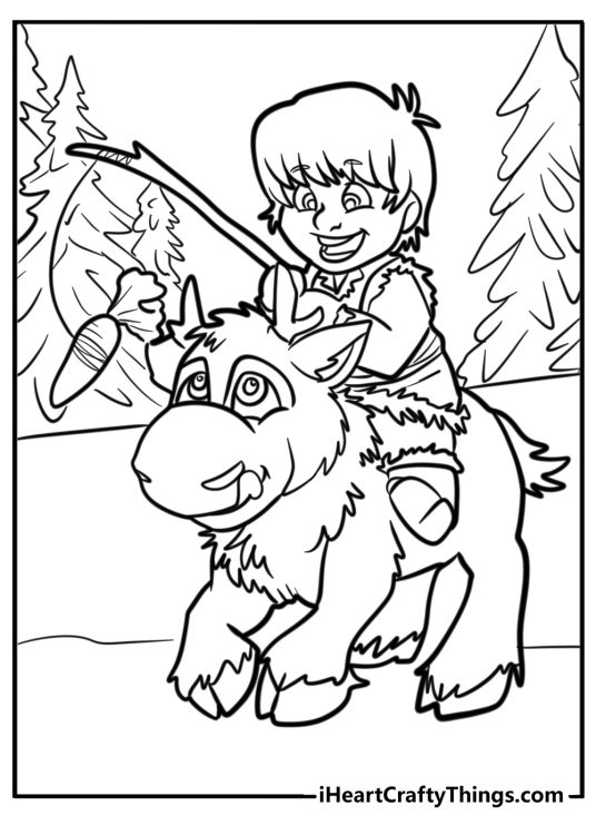 Kristoff and Sven in the Snowy Mountains Frozen Coloring Page