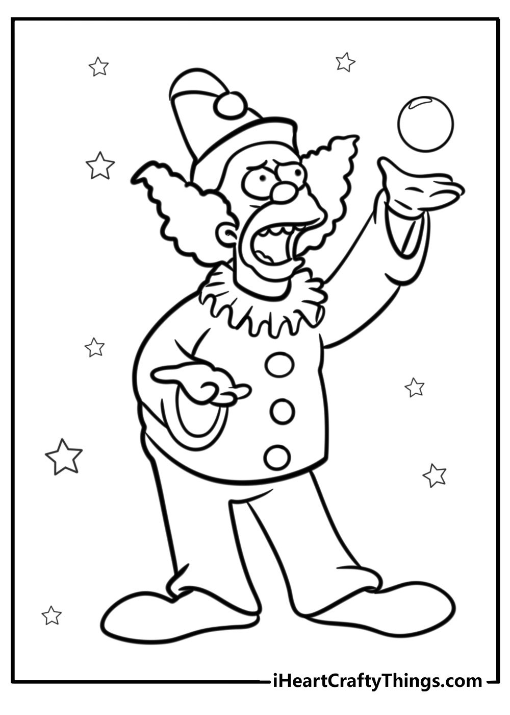 Krusty the clown from the simpsons cartoon coloring page