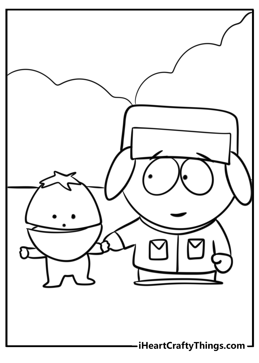 Kyle holding his little brother ike printable south park coloring sheet