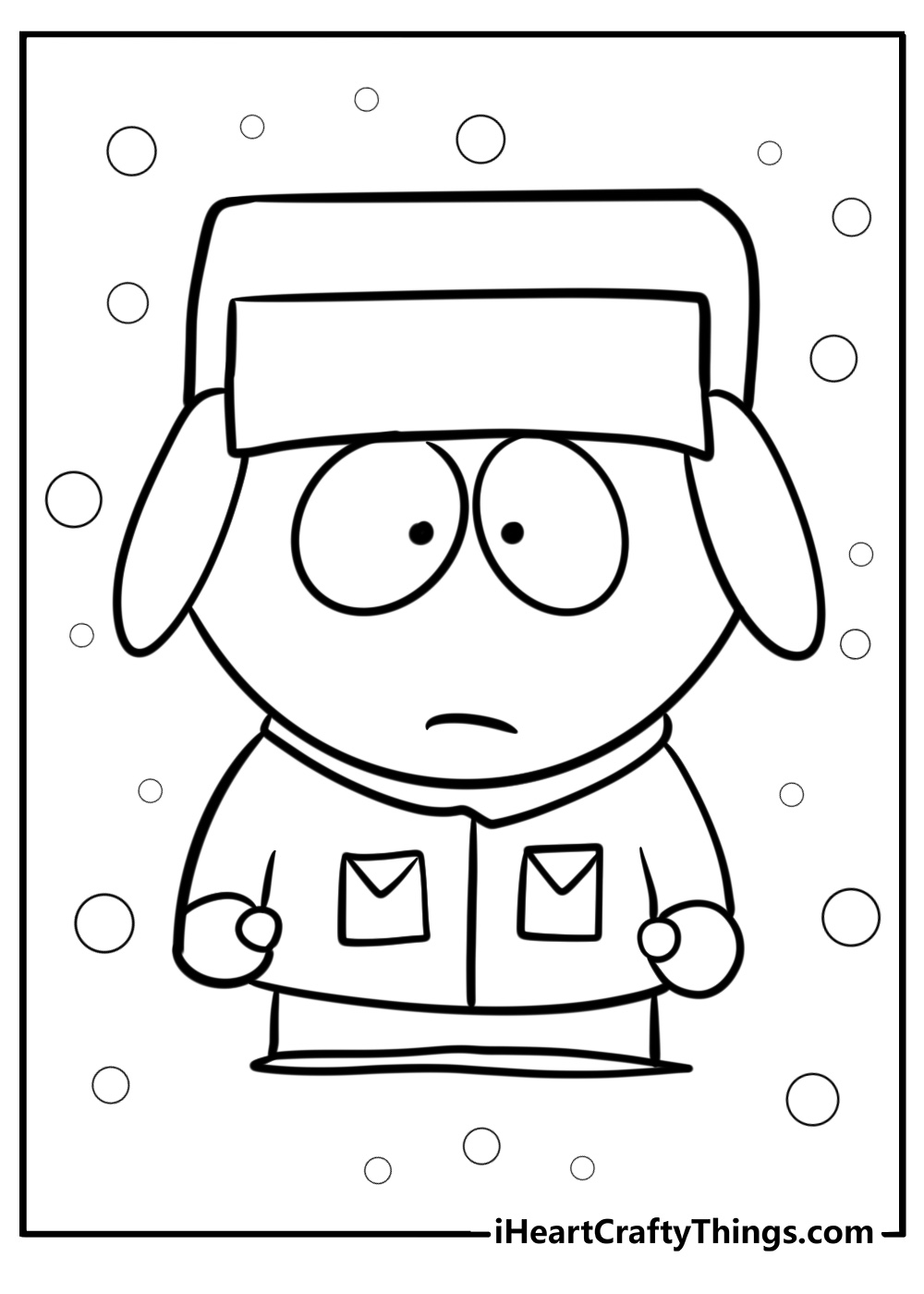 Kyle with his green hat and orange jacket free coloring page pdf