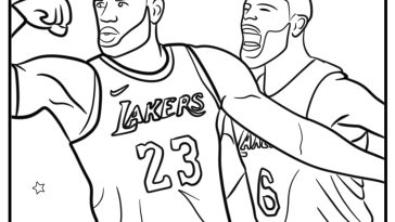 Lebron james celebrating with lakers teammates coloring page