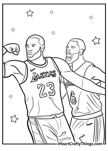 Lebron james celebrating with lakers teammates coloring page