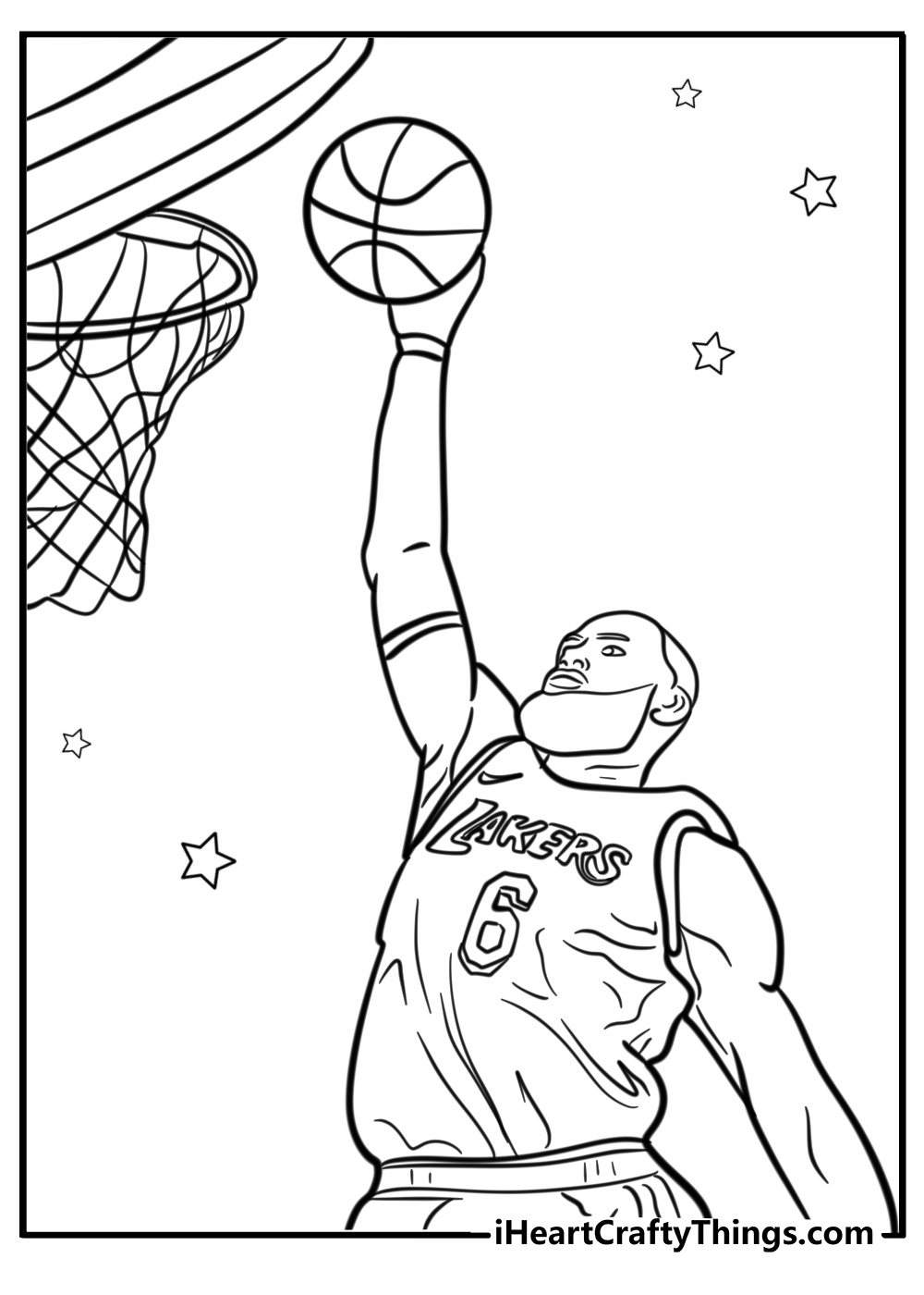 Lebron james in mid air dunking coloring page