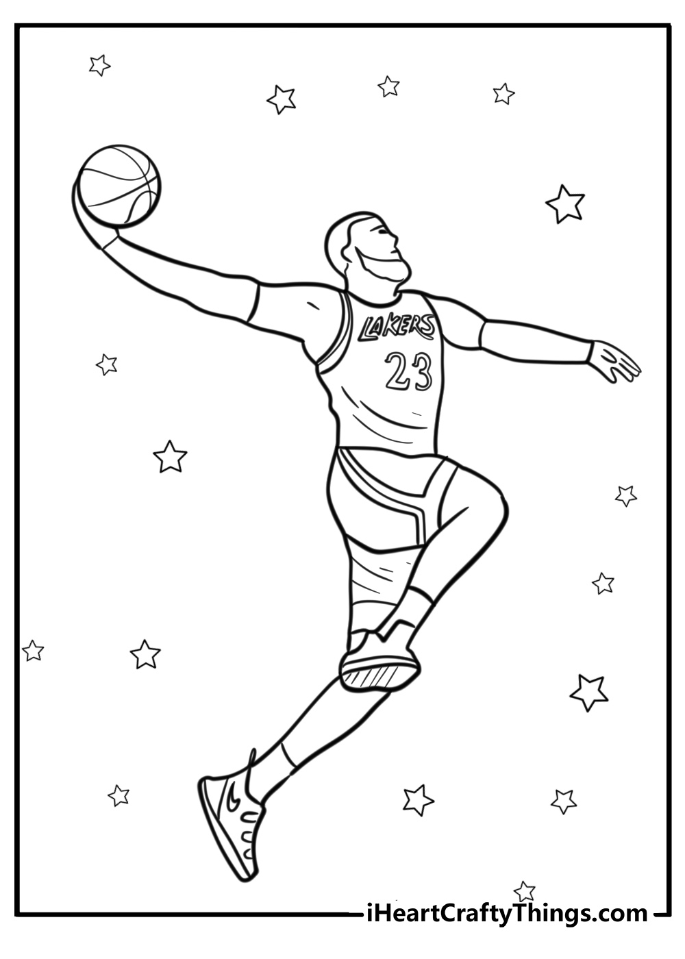 Lebron james leaping for a dunk coloring page