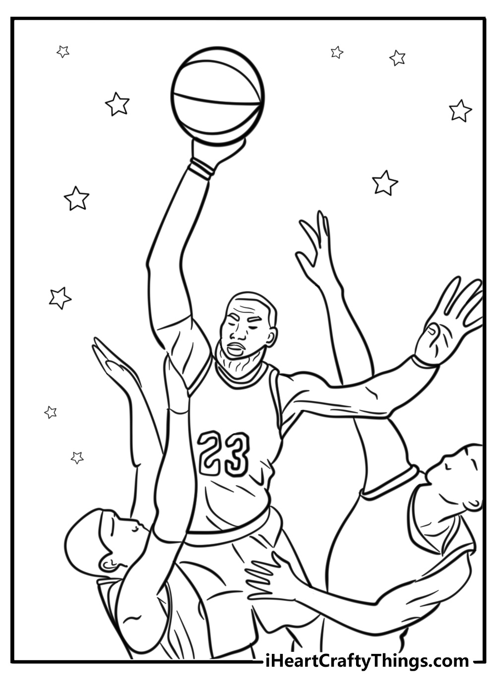 Lebron james playing basketball coloring page for kids