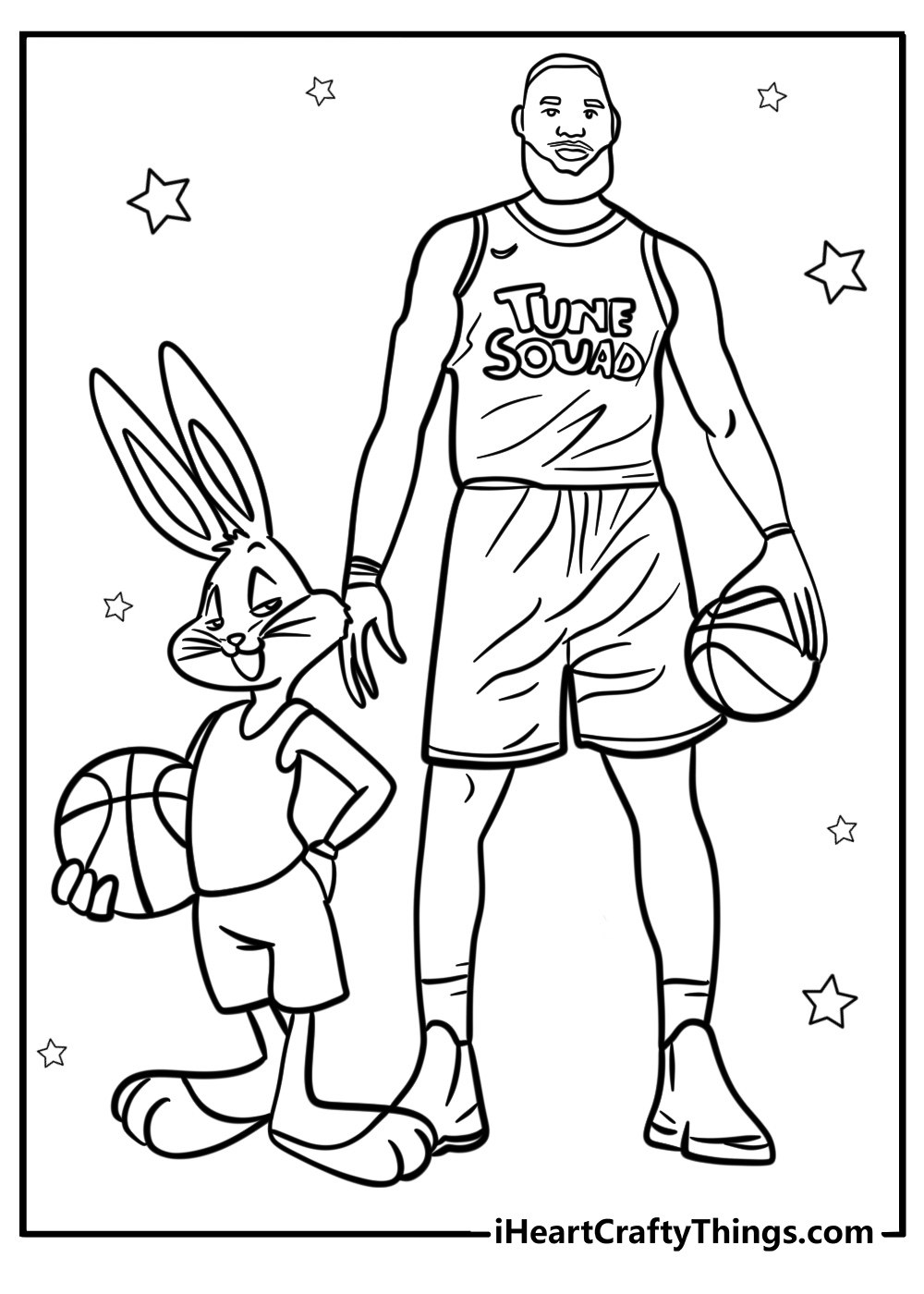 Lebron James with Bugs Bunny in space jam free pdf to color