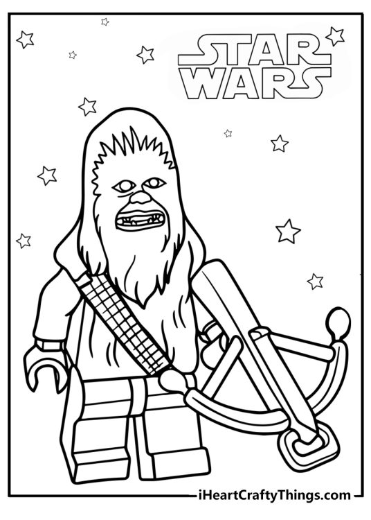 LEGO Star Wars-themed printable featuring character Chewbacca with his signature bowcaster