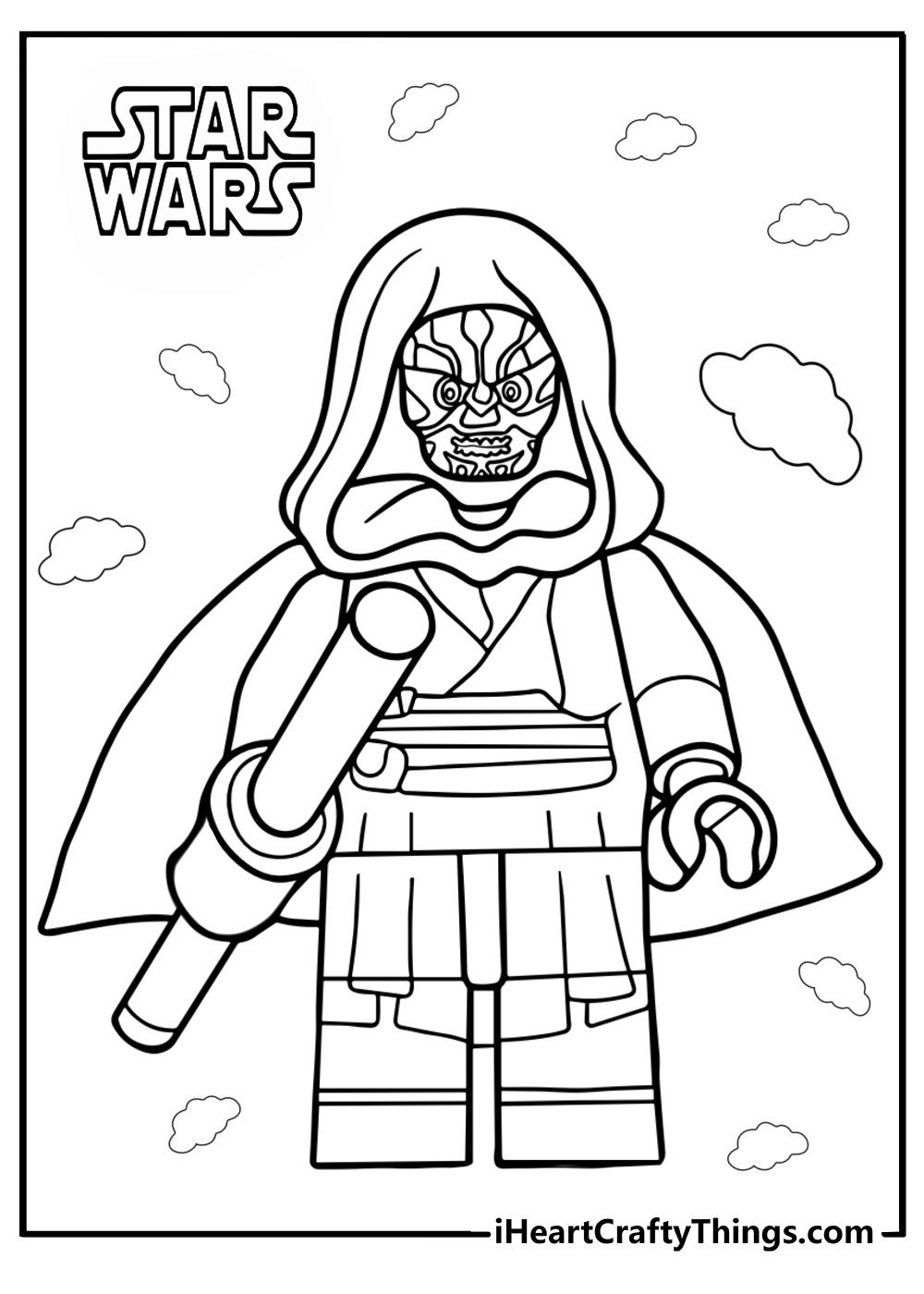 Lego darth maul with double lightsaber coloring page