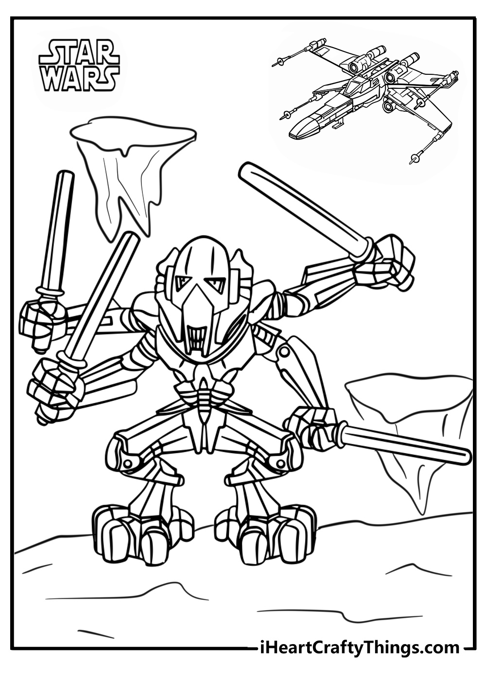 Lego general grievous with four lightsabers coloring page