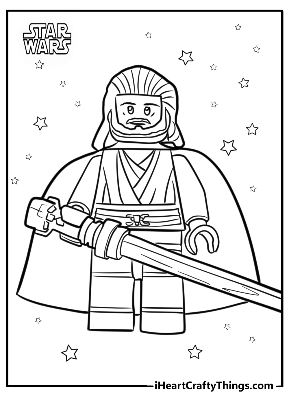 Lego qui gon jinn with lightsaber coloring page