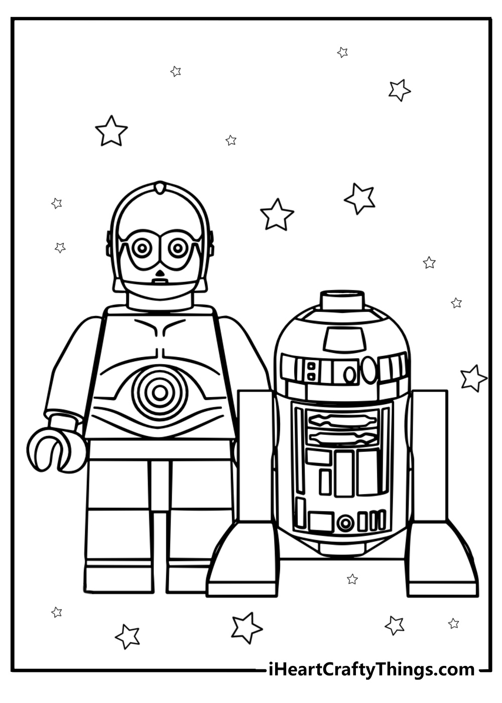 Lego r2 d2 and c 3po together printable coloring sheet