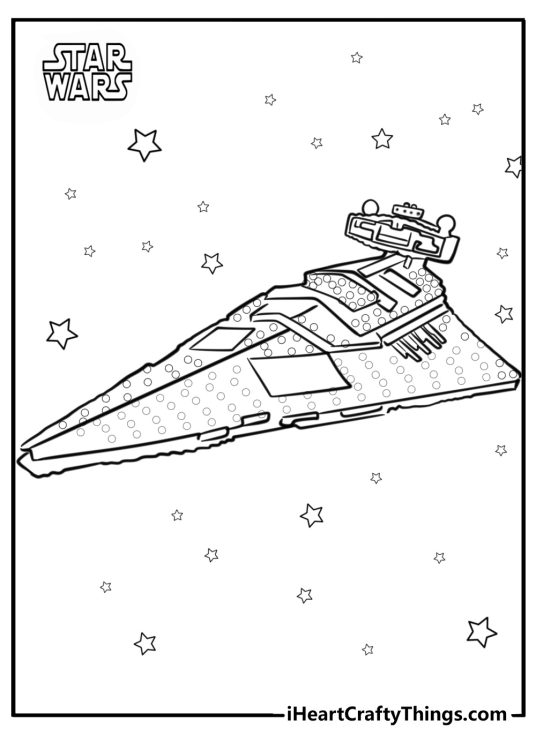 Detailed LEGO Star Wars picture presenting LEGO version of a Star Destroyer in space
