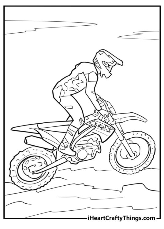 Man riding kawasaki downhill coloring page