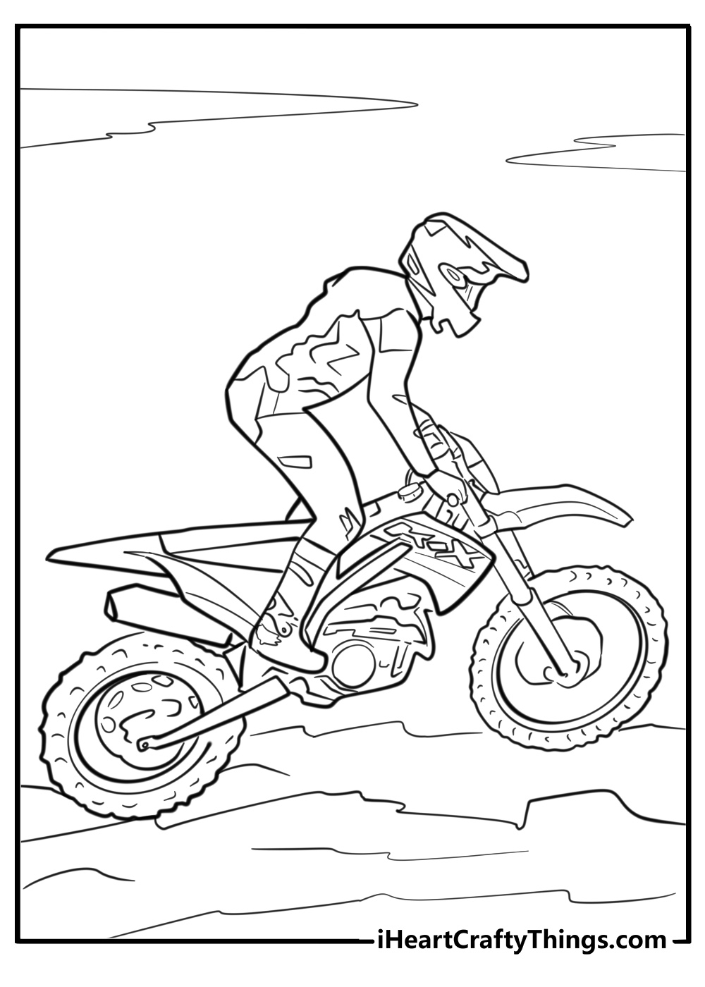 Man riding kawasaki downhill coloring page