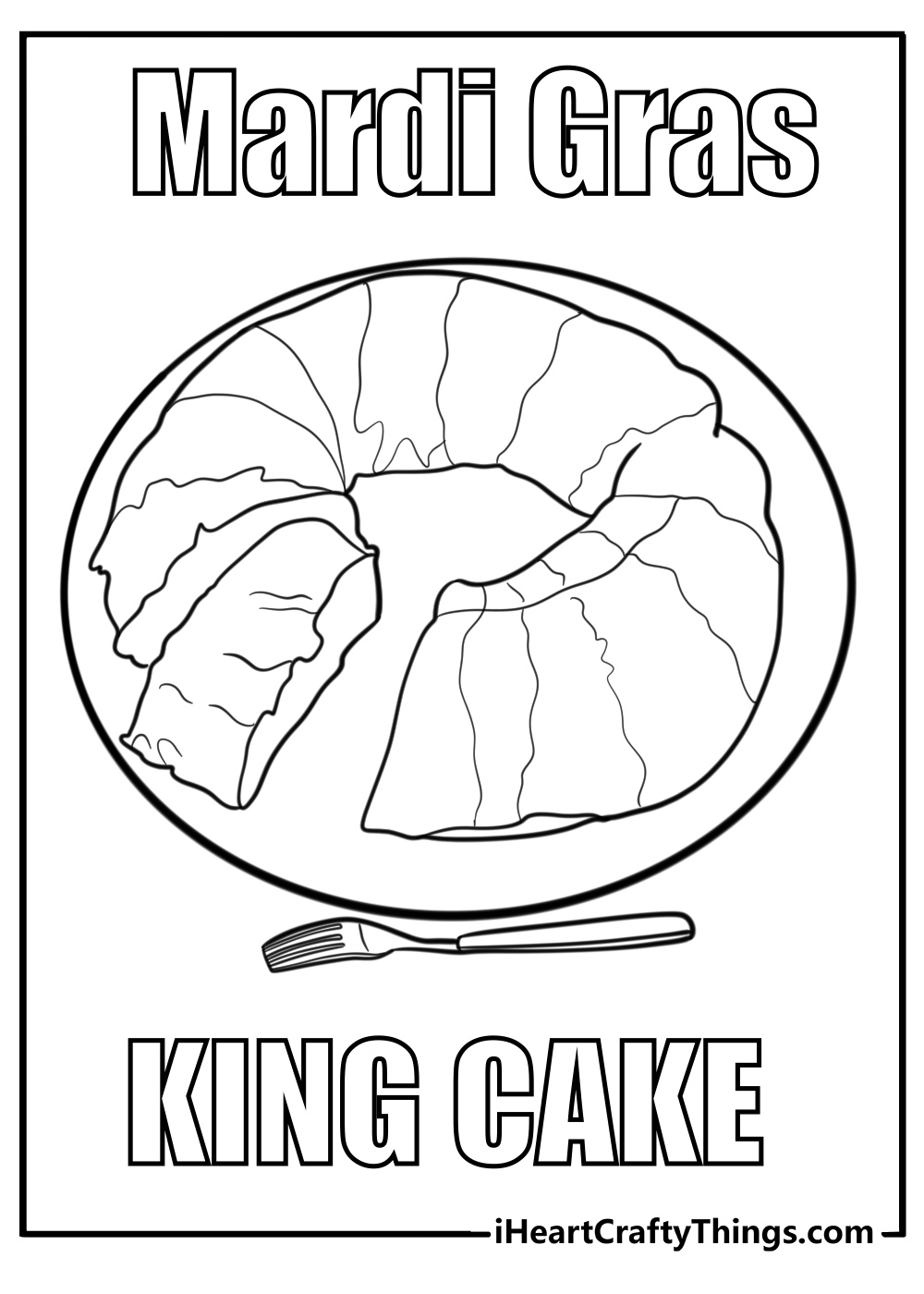 Mardi gras king cake fun printable coloring sheet