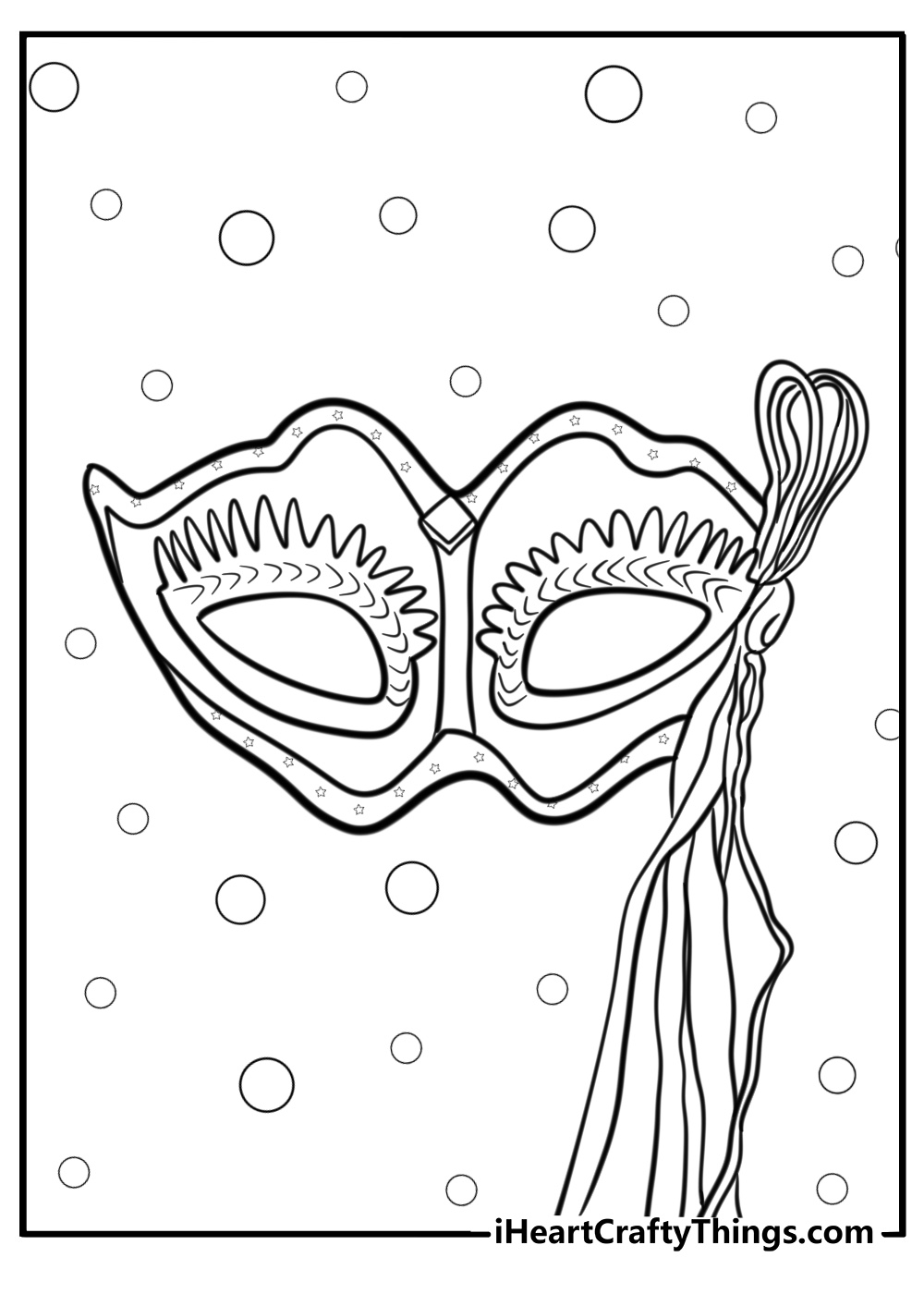 Mardi gras mask with ribbons printable coloring page