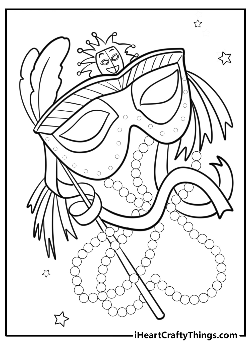 Mardi gras party with confetti and beads detailed coloring sheet