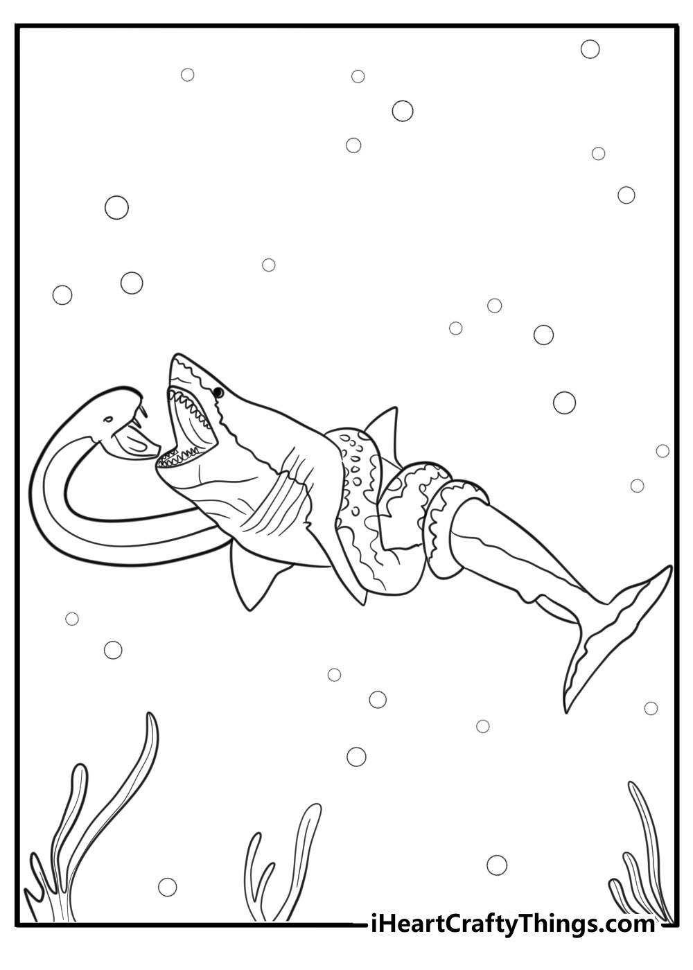 Megalodon and prehistoric sea creatures fun coloring page