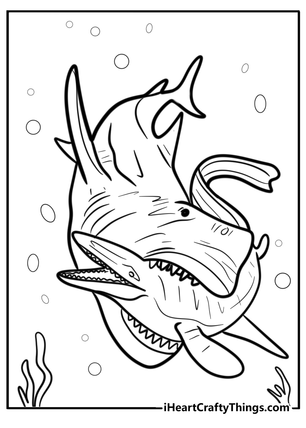 Megalodon attacking a prey free coloring page pdf