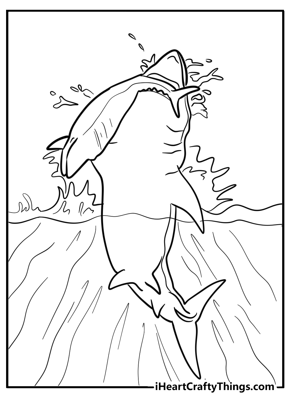 Megalodon attacking from below detailed coloring sheet