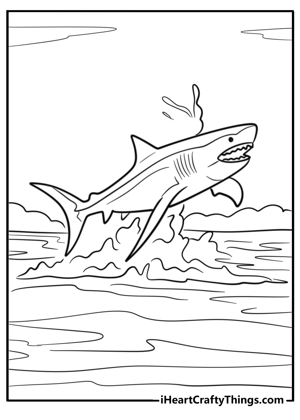 Megalodon breaching water surface free pdf coloring page