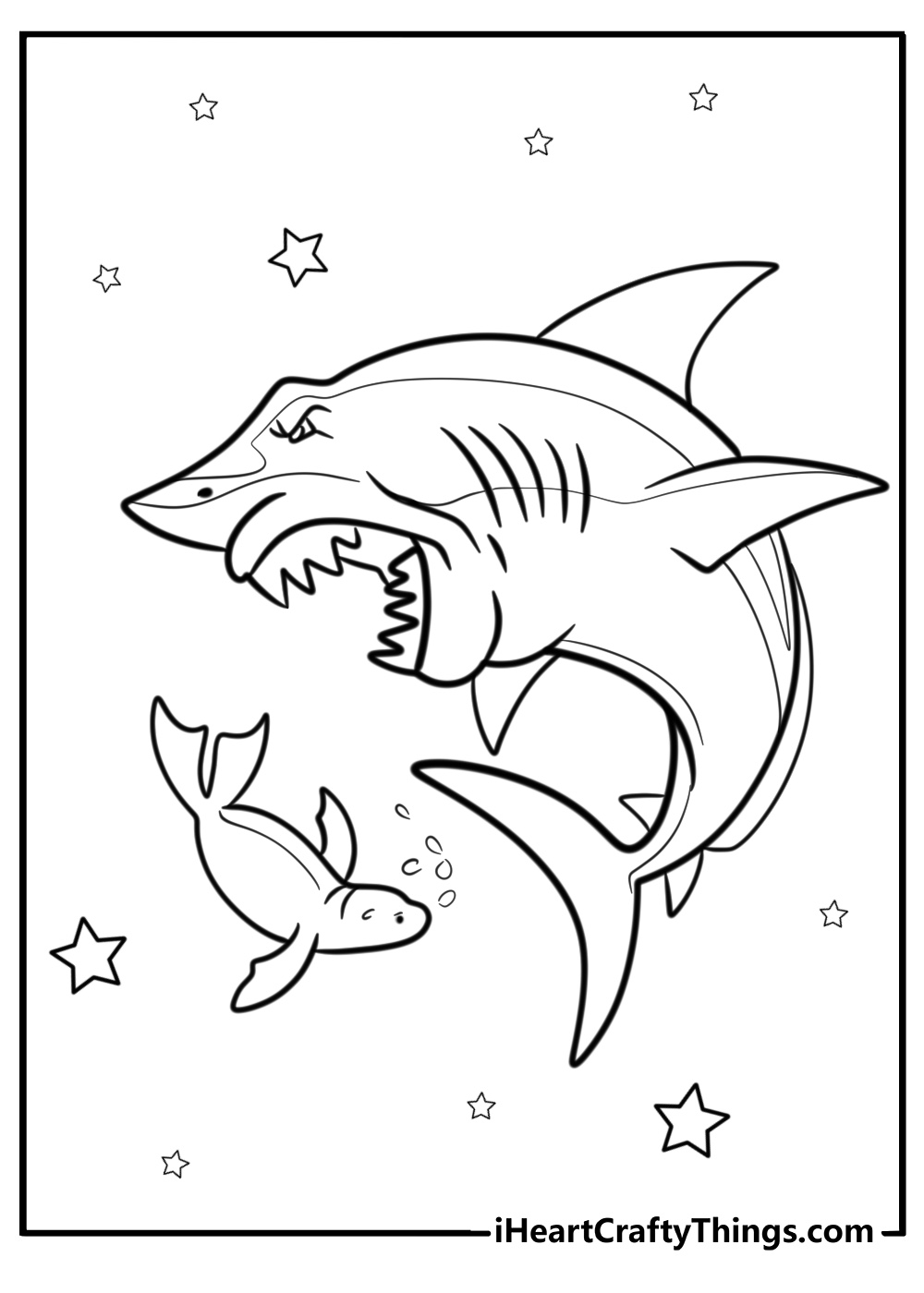 Megalodon chasing prey detailed printable coloring page